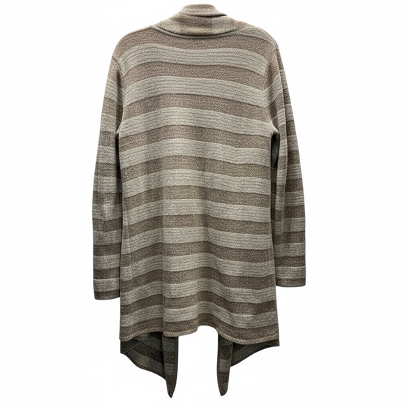 Barefoot Dreams Bamboo Chic Lite Cardigan Taupe Striped Cozy Soft Sweater 1X - Picture 2 of 5